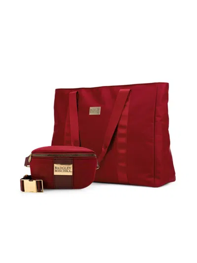 Badgley Mischka Kids' Women's The Madalyn 2-piece Weekender Tote Bag In Dark Red