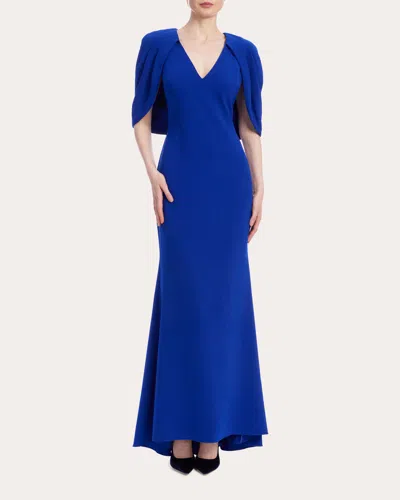 Badgley Mischka Women's V-neck Cape Gown In Blue