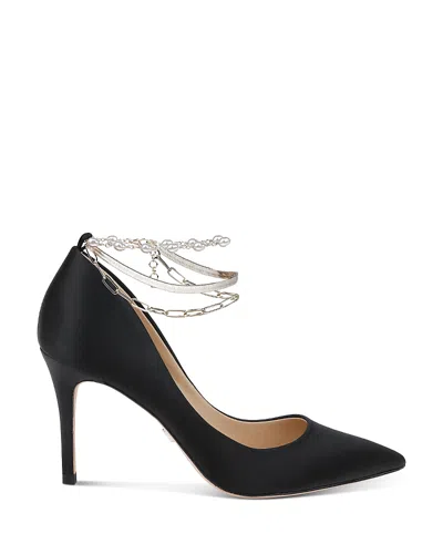 BADGLEY MISCHKA WOMEN'S VERNA BLACK SATIN PUMPS