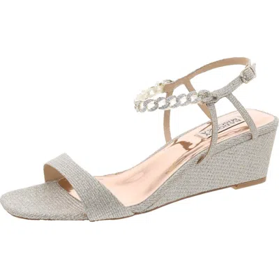 Badgley Mischka Womens Adjustable Open Toe Wedge Heels In Silver
