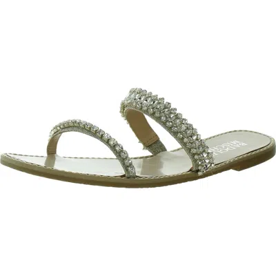 Badgley Mischka Womens Faux Leather Rhinestone Slide Sandals In Multi