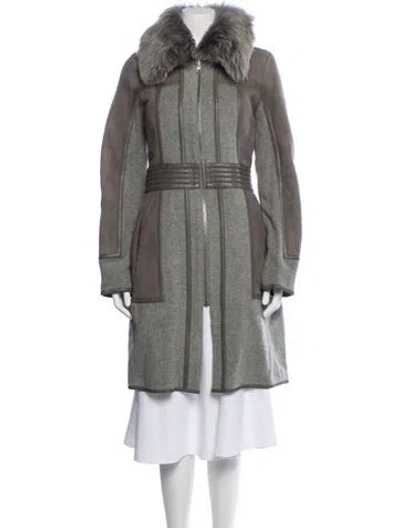 Pre-owned Badgley Mischka Wool Colorblock Pattern Trench Coat In Gray