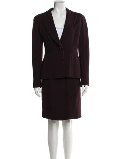 Pre-owned Badgley Mischka Wool Crystal Embellishments Skirt Suit In Burgundy