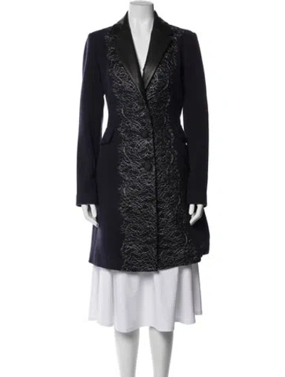 Pre-owned Badgley Mischka Wool Lace Pattern Coat In Blue