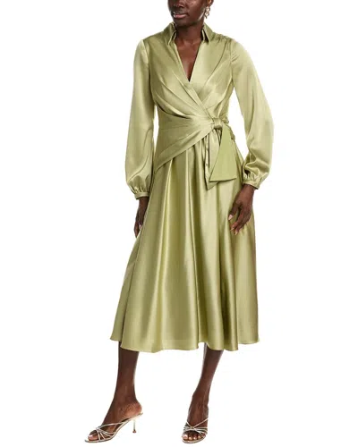 Badgley Mischka Bow-detailed Hammered-satin Midi Dress In Gray