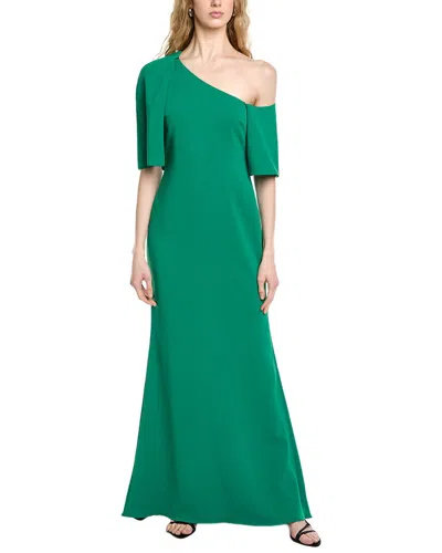 Badgley Mischka One-shoulder Cape-effect Crepe Gown In Green