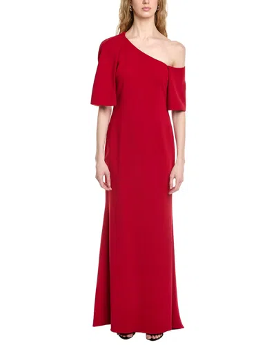 Badgley Mischka One-shoulder Cape-effect Crepe Gown In Red