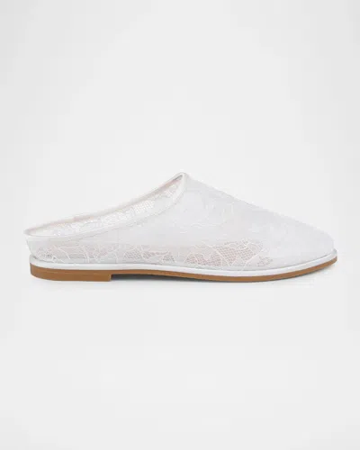 Badgley Mischka Yumi Floral Lace Mules In White
