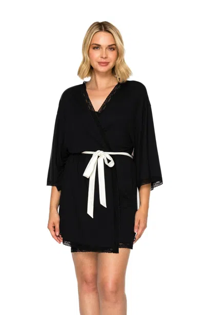 Badgley Mischka Yummy Jersey Cozy Robe In Black