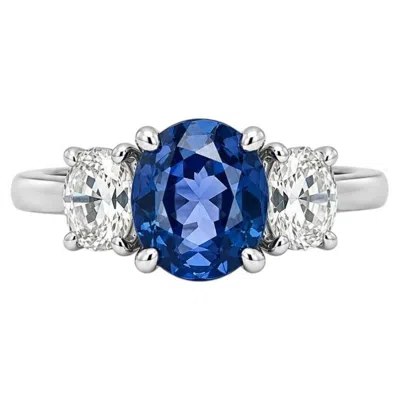Pre-owned Badis Jewelers New Platinum Gia Burma No Heat Sapphire W/ Old Mine Cut Diamond Sides Ring In Blue