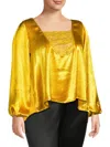 Baea Women's Plus Lace & Satin Shift Top In Mustard