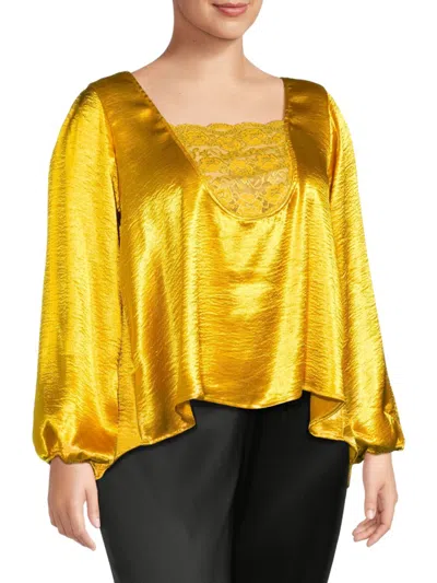 Baea Babies' Women's Plus Lace & Satin Shift Top In Mustard