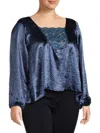 Baea Women's Plus Lace & Satin Shift Top In Navy