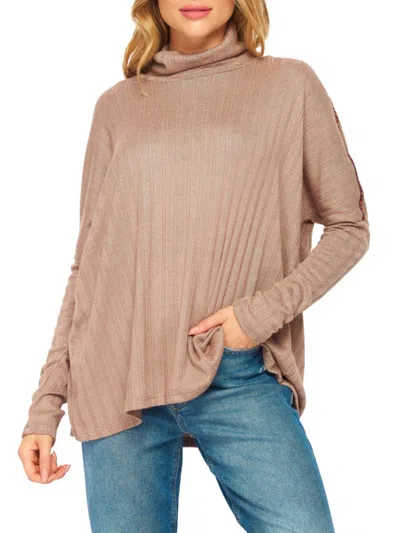 Baea Women's Pointelle Turtleneck Sweater In Taupe