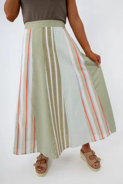Baevely By Wellmade Aurelia Summer Stripe Midi Skirt In Green