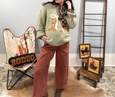 Baevely By Wellmade Boot Scootin Sweetheart Sweater In Green