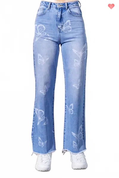 Baevely By Wellmade Butterfly Kissed Jeans In Denim In Multi
