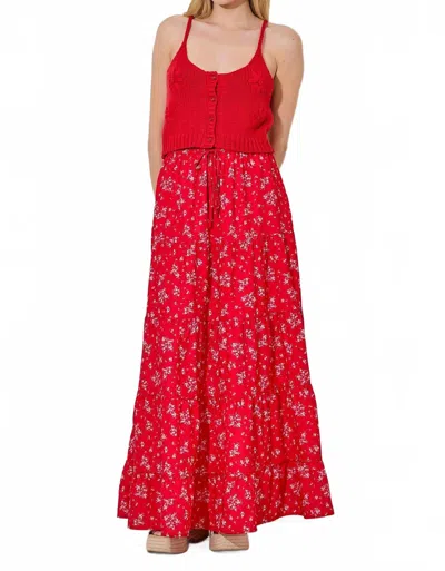 Baevely By Wellmade Caroline Floral Print Tiered Maxi Skirt In Red Multi