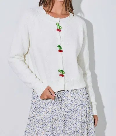 Baevely By Wellmade Cherry Beaded Cardigan In Ivory
