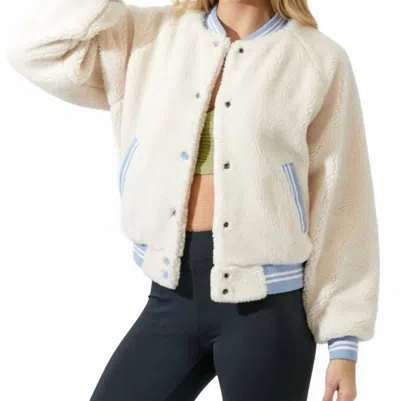 Baevely By Wellmade Cloud Nine Varsity Jacket In Ivory In White