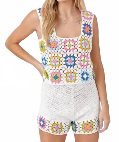 Baevely By Wellmade Crochet Patch Short Set In Cream In White