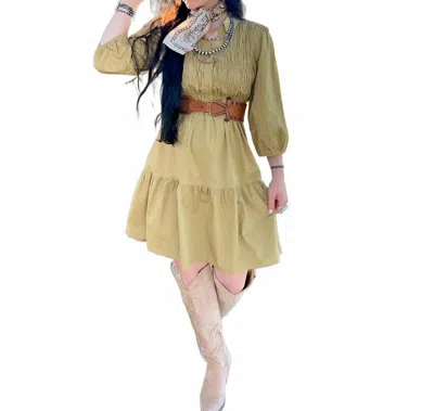 Baevely By Wellmade Daisy Long Sleeve Dress In Olive In Green