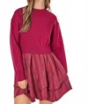 Baevely By Wellmade Flora Sweater Dress In Burgundy In White