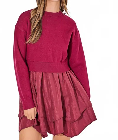 BAEVELY BY WELLMADE FLORA SWEATER DRESS IN BURGUNDY