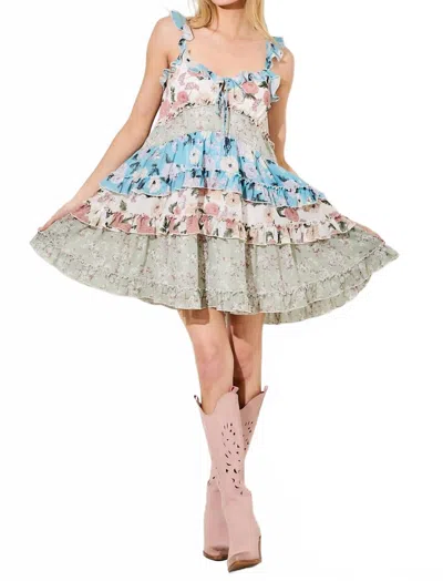 Baevely By Wellmade Floral Tiered Mini Dress In Cream Multi In Sand