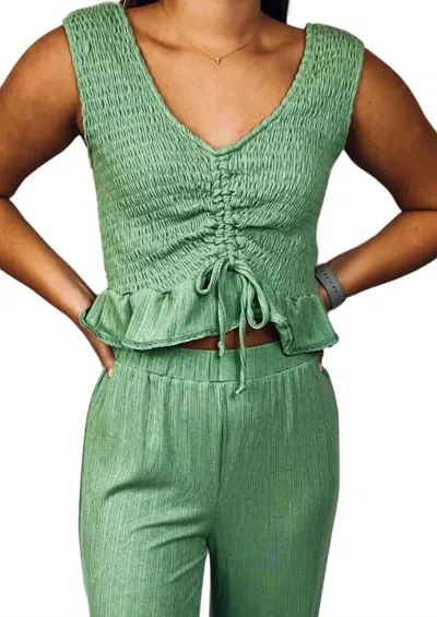 Baevely By Wellmade Flounce Around Town Top In Sage Green