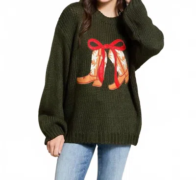 Baevely By Wellmade For The Love Of Boots Sweater In Dark Green
