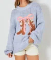 Baevely By Wellmade Girly Pop Cowboy Boots Sweater In Blue In Blue