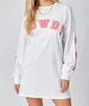 Baevely By Wellmade Howdy Varsity Patch T-shirt Dress In Ivory