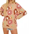 Baevely By Wellmade Jacquard Floral Print Sweater In Taupe In Multi