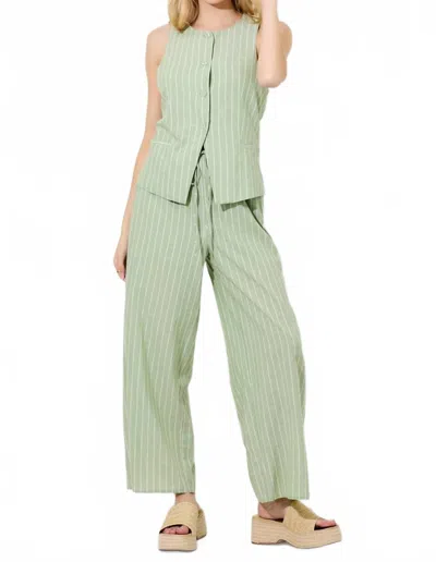 Baevely By Wellmade Leanna Pinstripe Button Vest In Matcha Ivory In Green