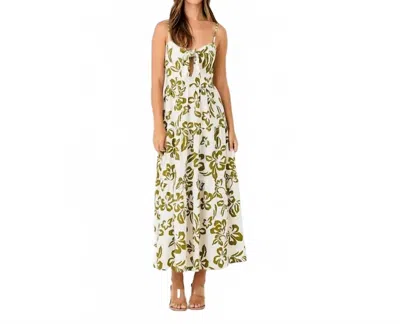 Baevely By Wellmade Linen Woven Maxi Dress In Green/ Cream In Multi