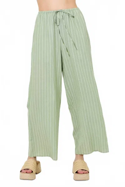 Baevely By Wellmade Maria Pinstripe Tie Pant In Matcha Ivory In Green