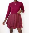 Baevely By Wellmade Mary 3/4 Sleeve Mini Sweater Dress In Burgundy In White