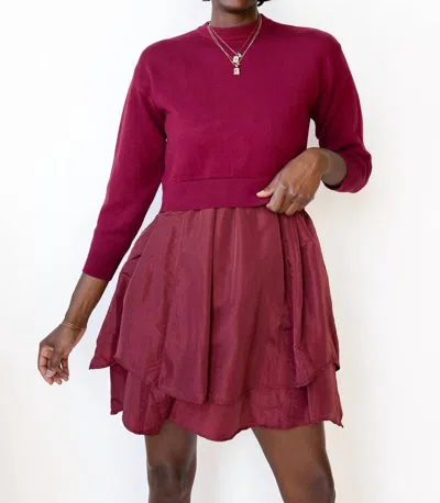 Baevely By Wellmade Mary 3/4 Sleeve Mini Sweater Dress In Burgundy In White