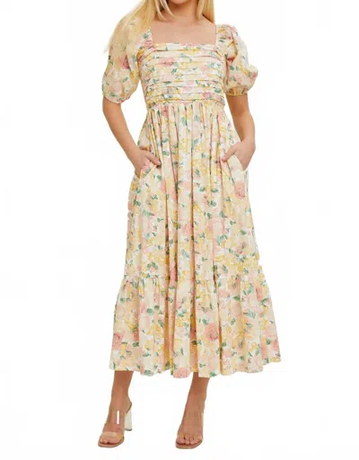 Baevely By Wellmade Maven Pleated Bodice Floral Dress In Ivory Floral In Multi