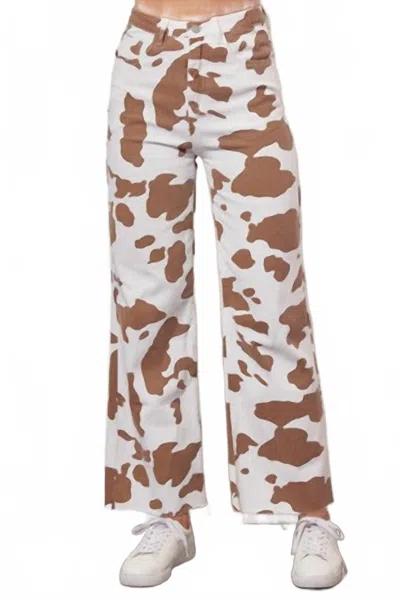 Baevely By Wellmade Meadow Muse Cow Print Pants In Brown/white