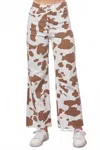 Baevely By Wellmade Meadow Muse Cow Print Pants In Brown/white In Multi