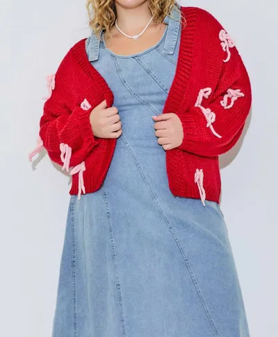 Baevely By Wellmade Mistletoe And Bows Cardigan In Red