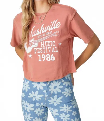 Baevely By Wellmade Nashville Music Fest Cropped Tee In Salmon In Pink