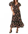 Baevely By Wellmade Puff Sleeve Cutout Maxi Dress In Black In Multi