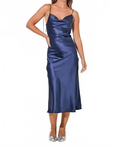 Baevely By Wellmade Satin Maxi Dress In Navy In Blue