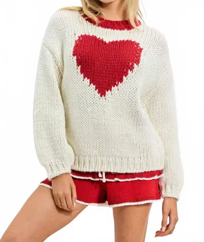 Baevely By Wellmade Valentine's Knit Pullover In Cream/red In Neutral