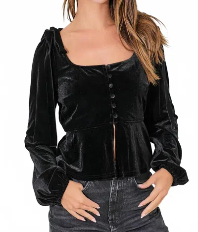 Baevely By Wellmade Velvet Square Neck Blouse In Black
