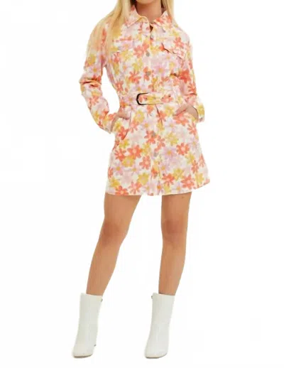 Baevely By Wellmade Watercolor Daisies Denim Dress In Ivory Multi In Beige
