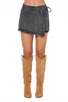 Baevely By Wellmade Wrap Front Denim Skort In Acid Black In Multi